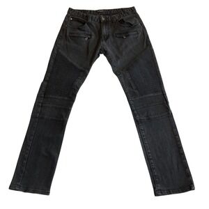 CJ Black Premium Mens 32x32 (Fits 32x29.5) Skinny Moto Biker Jeans Black Ribbed